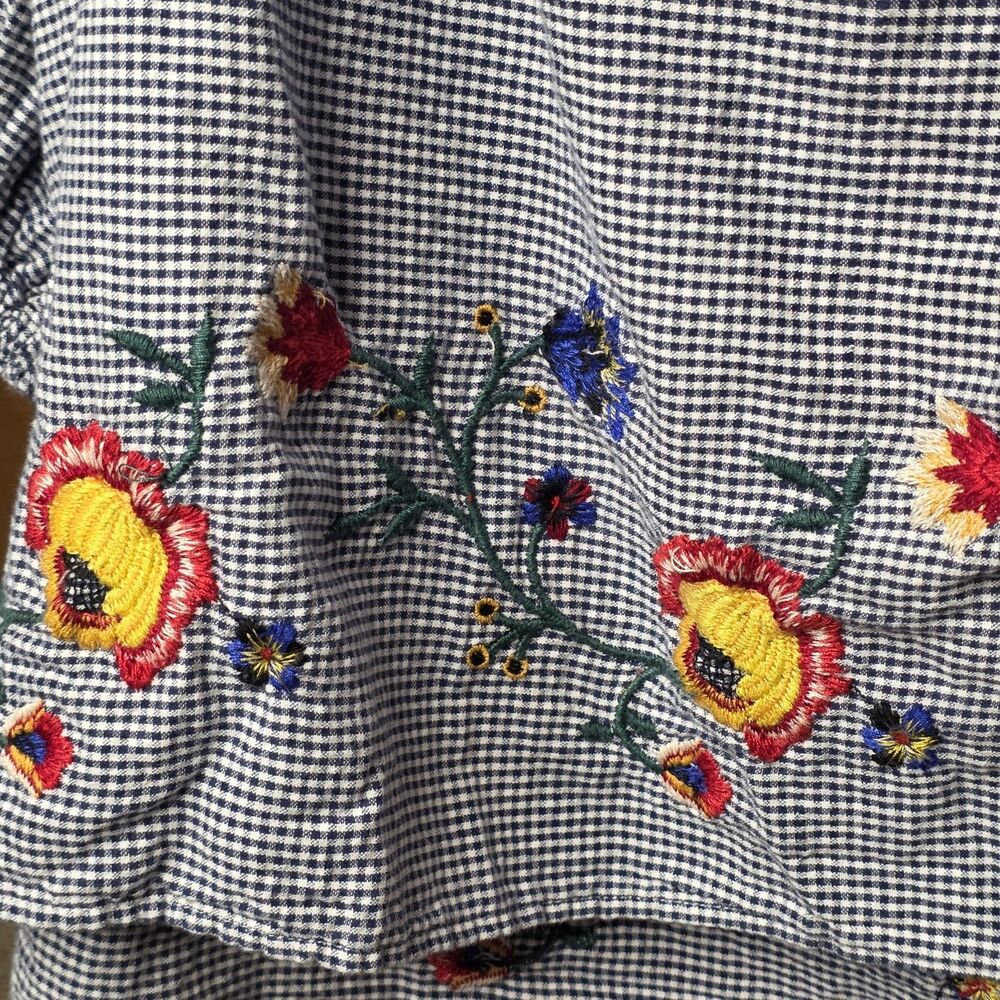 Zara Woman Peasant Blouse Size Medium Oversized Gingham Floral Embroidered - Picture 7 of 9